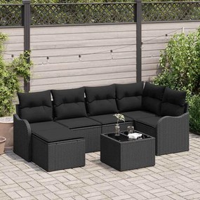 vidaXL Σετ Καναπέ Κήπου με μαξιλάρι 7 pcs Μαύρο Πολυ ράταν