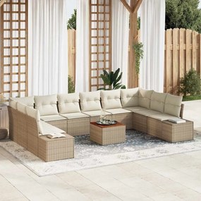 vidaXL Σετ Καναπέ Κήπου με αποθήκευση 11 pcs Μπεζ και λευκό