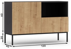 Σιφονιέρα Elyria 102, Artisan βελανιδιά, Μαύρο ματ, Με συρτάρια και ντουλάπια, 80x120x40cm, 38 kg | Epipla1.gr