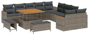 vidaXL Σετ Καναπέ Κήπου με μαξιλάρι 13 pcs Γκρι Πολυ ράταν