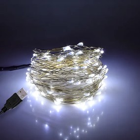 79732 Διακοσμητική Γιρλάντα 10 Μέτρων 100 LED USB 5 Volt 6 Watt με Ασημένιο Συρμάτινο Καλώδιο Ψυχρό Λευκό 6000K