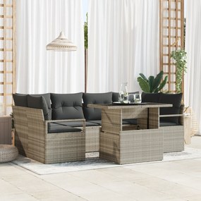 vidaXL Σετ Καναπέ κήπου 7 τεμαχίων με Μαξιλάρια Ανοιχτό Γκρι Πολυ Ρατάν