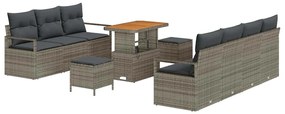 vidaXL Σετ Καναπέ Κήπου με μαξιλάρι 10 pcs Γκρι Πολυ ράταν