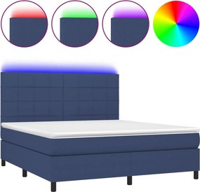 vidaXL Κρεβάτι Boxspring με Στρώμα &amp; LED Μπλε 180x200 εκ. Υφασμάτινο