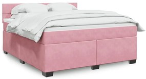 Κρεβάτι Boxspring με Στρώμα Ροζ 180x200 εκ. Βελούδινο