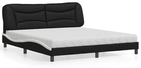 Κρεβάτι με Στρώμα Μαύρο/Λευκό 180x200 εκ. από Συνθετικό δέρμα - Μαύρο