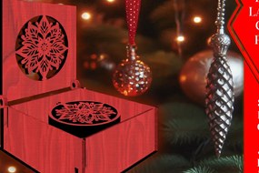 Σετ των 3 Intra απο ξύλο plywood 3mm-4mm πάχος Χριστουγεννιάτικη συσκευασία δώρου με 10 στολίδια Δίασταση 3x3 cm INTRAFABR-108207686