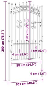 vidaXL Πόρτα Περίφραξης Kampen με Κορυφή Δόρυ Μαύρη 103x150 εκ. Ατσάλινη