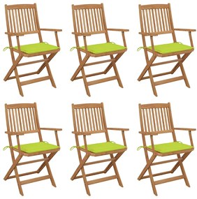 vidaXL Καρέκλες Κήπου Πτυσσόμενες 6 τεμ Μασίφ Ξύλο Ακακίας & Μαξιλάρια