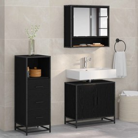 vidaXL Σετ Επίπλων Μπάνιου με ράφι 3 pcs Μαύρη Οξυά Επεξεργασμένο ξύλο