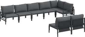 vidaXL Σετ Καναπέ Κήπου με μαξιλάρι 8 pcs Μαύρο Ατσάλι