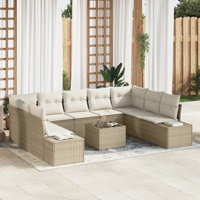 vidaXL Σετ 10 τεμαχίων Καναπέ Κήπου με Μαξιλάρια Καφέ Πολυ Ρατάν