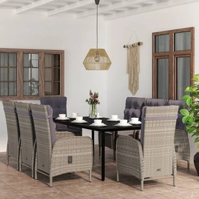 vvidaXL Σετ Τραπεζαρίας Κήπου 9 τεμ. Γκρι / Μαύρο με Μαξιλάρια