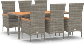 vidaXL Σετ Τραπεζαρίας Κήπου 7 τεμ. Γκρι Συνθ. Ρατάν με Μαξιλάρια