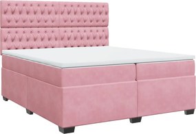 vidaXL Κρεβάτι Boxspring με Στρώμα Ροζ 200x200 εκ. Βελούδινο
