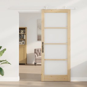 vidaXL Συρόμενη Πόρτα με Σετ Εξαρτημάτων 'ORKDAL' Μασίφ Ξύλο & Γυαλί