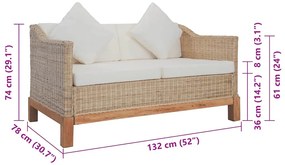 vidaXL Καναπές Διθέσιος από Γνήσιο Ρατάν με Μαξιλάρια