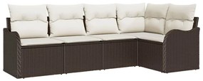 vidaXL Σετ Καναπέ Κήπου με μαξιλάρι 5 pcs Καφέ Πολυ ράταν