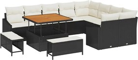 vidaXL Σετ Καναπέ Κήπου με μαξιλάρι 12 pcs Μαύρο Πολυ ράταν