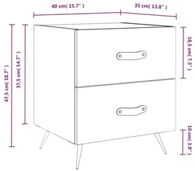 Κομοδίνο Γυαλιστερό Λευκό 40 x 35 x 47,5 εκ. Επεξεργασμένο Ξύλο - Λευκό