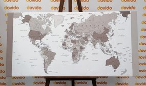 Εικόνα σε φελλό λεπτομερής παγκόσμιος χάρτης σε ασπρόμαυρο σχέδιο - 100x50  place