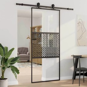 vidaXL Συρόμενη Πόρτα Μαύρο 90 x 205 cm Tempered γυαλί, Αλουμίνιο