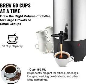 VEVOR Commercial Coffee Urn 50 Cup Stainless Steel Coffee Dispenser Fast Brew