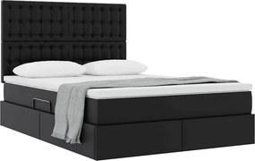 vidaXL Κρεβάτι Αποθήκης με κεφαλάρι Μαύρο 140 x 200 cm Τεχνητό Δέρμα