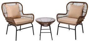 SALSA MAX Set Κήπου - Βεράντας Μέταλλο Βαφή Μαύρο, Wicker Φυσικό: Τραπεζάκι+2 Πολυθρόνες