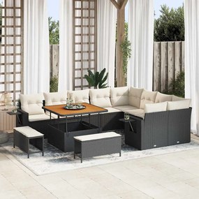 vidaXL 12 τεμάχιο σετ καναπέ κήπου με μαξιλάρια, μαύρο πολυ-ρατάν.