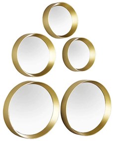 Καθρέπτης Τοίχου Στρογγυλός Lia (Σετ 5Τμχ) 1340179 Gold Mirrors & More Plastic, Glass