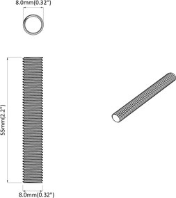 vidaXL Ράβδος Με Σπείρωμα 12 pcs Ασημί 8 x 55 mm Ατσάλι