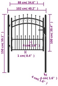 vidaXL Πόρτα Περίφραξης με Ακίδες Μαύρη 100 x 100 εκ. Ατσάλινη