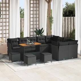 vidaXL Σετ Κήπου  13 Τεμαχίων με Μαξιλάρια σε Μαύρο Πολυ Ράττον Ακακίας.