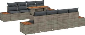 vidaXL Σετ Καναπέ Κήπου με αποθήκευση 9 pcs Γκρι Πολυ ράταν