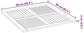 Επιφάνεια Τραπεζιού Τετράγωνη 90x90x2,2 εκ. Μασίφ Ξύλο Ακακίας - Καφέ