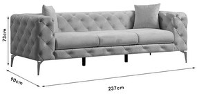 Καναπές 3θέσιος PWF-0579 τύπου Chesterfield ύφασμα εκρού 237x90x73εκ