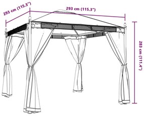 Κιόσκι με Τοίχους από Δίχτυ Ανθρακί 2,93x2,93 μ. από Ατσάλι - Ανθρακί