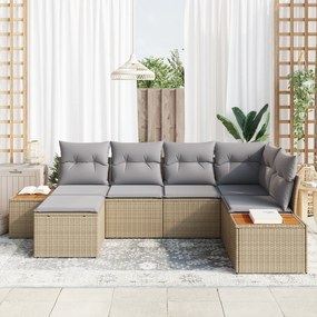 vidaXL Σετ 6 Τεμαχίων Καναπέ Κήπου με Μαξιλάρια Μπεζ Πολυ Ρατάν Ακάσια
