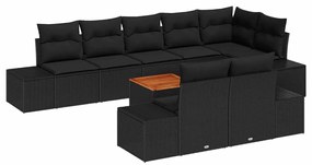 vidaXL Σετ Καναπέ Κήπου με μαξιλάρι 9 pcs Μαύρο Πολυ ράταν