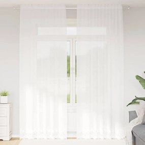 vidaXL Κουρτίνες με κουρτίνες Floral Λευκό Πολυεστέρας