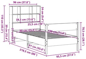 Κρεβάτι Βιβλιοθήκη Χωρίς Στρώμα 90x190 εκ Μασίφ Ξύλο Πεύκου - Καφέ