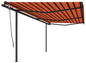 Τέντα Συρόμενη Αυτόματη με Στύλους Πορτοκαλί/Καφέ 6 x 3 μ.