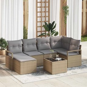 vidaXL Σετ Καναπέ Κήπου 7 pcs Μπεζ Πολυ ράταν