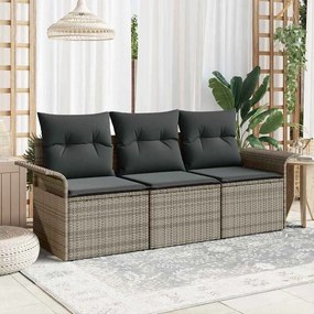 vidaXL Σετ Καναπέ Κήπου με μαξιλάρι 3 pcs Γκρι Πολυ ράταν