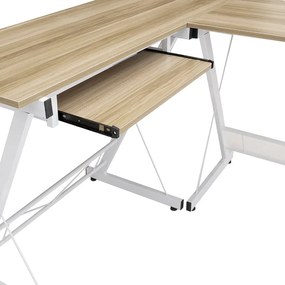 Γραφείο γωνιακό Levi pakoworld-MDF χρώμα oak-λευκό 158x120x73εκ