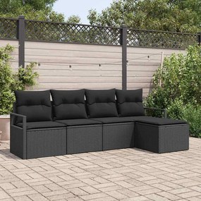 vidaXL Σετ Καναπέ Κήπου 5 pcs Μαύρο Πολυ rattan, βαμμένο ατσάλι