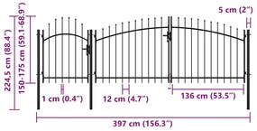 vidaXL Καγκελόπορτα Μαύρη 2,25 x 4 μ. Ατσάλινη