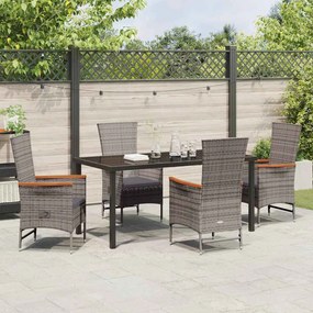 vidaXL Σέτ φαγητού για κήπο με μαξιλάρι 5 pcs Γκρι Πολυ ράταν