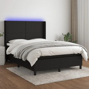 ΚΡΕΒΑΤΙ BOXSPRING ΜΕ ΣΤΡΩΜΑ &amp; LED ΜΑΥΡΟ 140X200 ΕΚ. ΥΦΑΣΜΑΤΙΝΟ 3138159